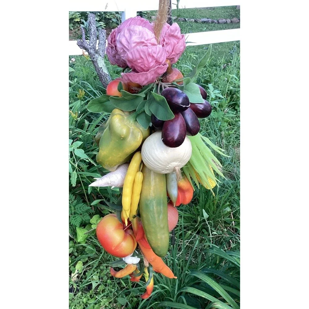 Farmhouse Plastic Vegetables On Braided Rope Hanging Decor/Garland 23